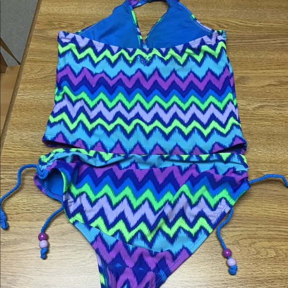 Justice two piece tankini blue neon yellow (14) 💜 - Picture 2 of 8